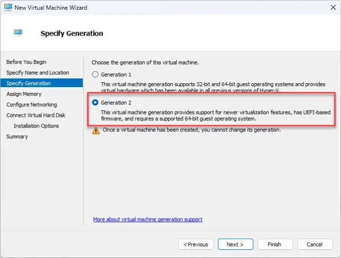 Select Generation 2 VM