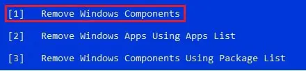 select remove windows components