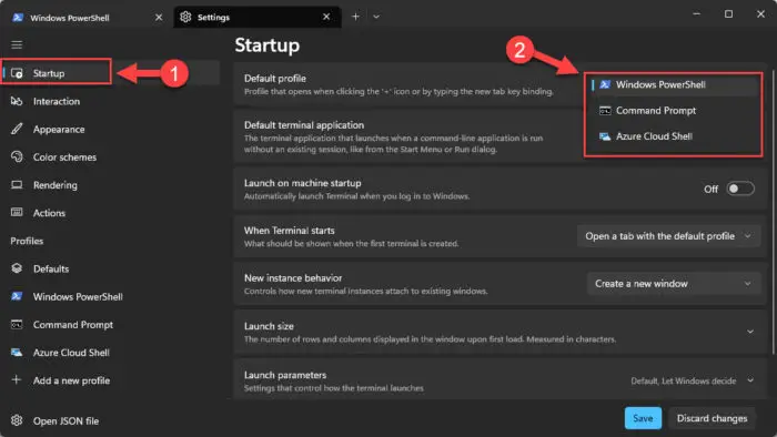 Select the default profile for Windows Terminal