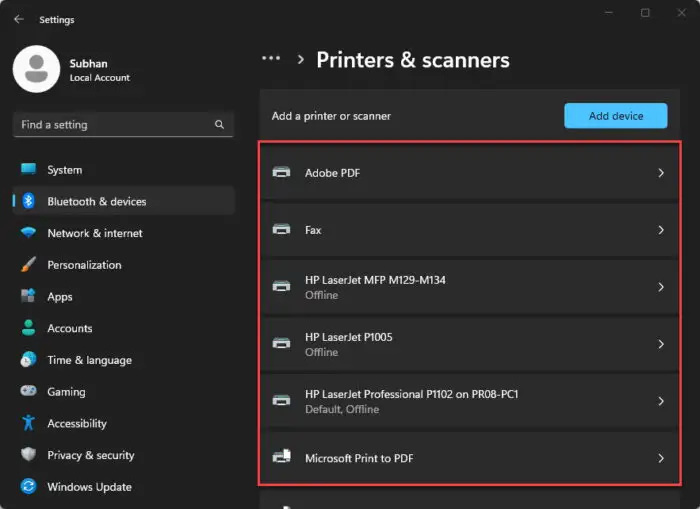 Select the printer to set as default