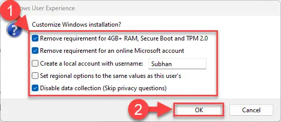 Select Windows 11 customization options