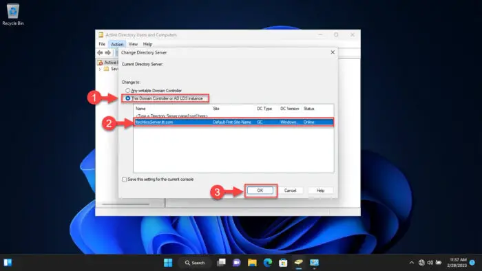 Select and connect to Domain Controller