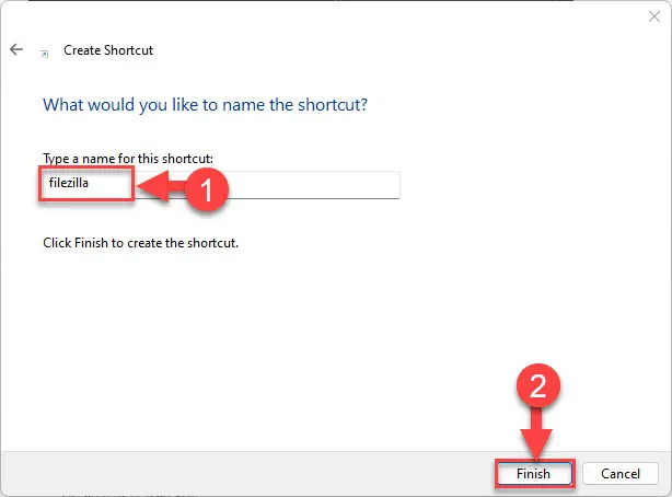 Set a name for the shortcut