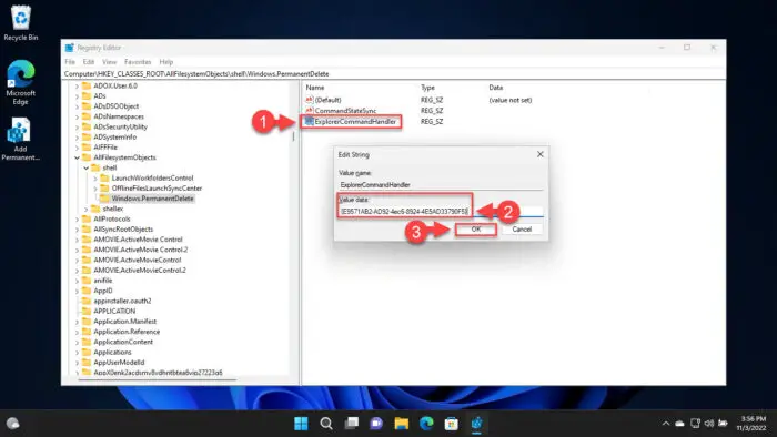 Set ExplorerCommandHandlet Value data