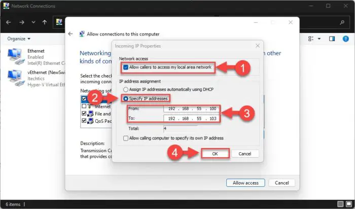 Set incoming connection's IP address range