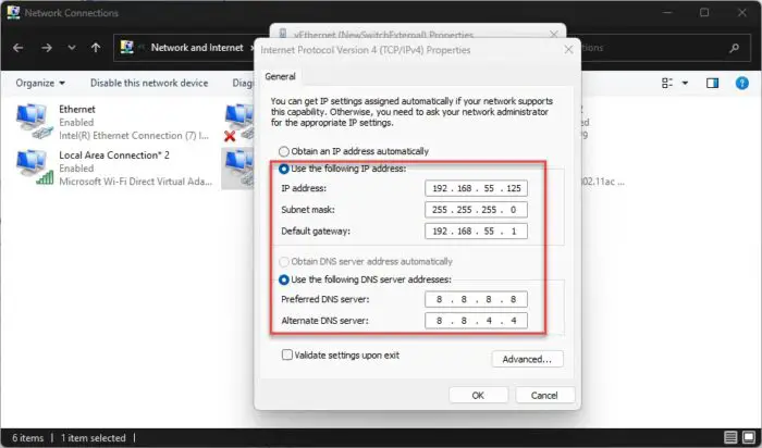 Set static DNS settings