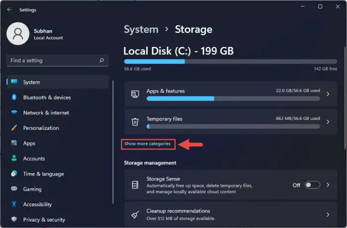 Show more storage information