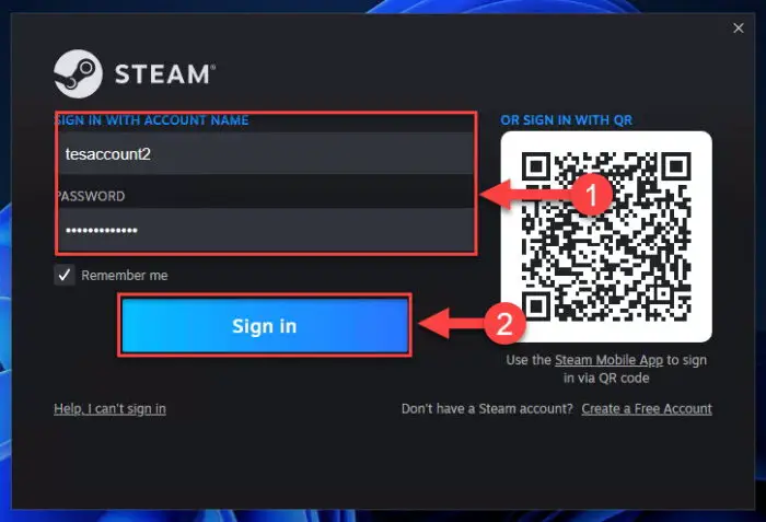 Sign in to Steam account
