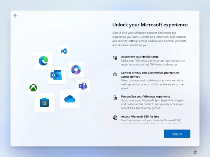 Sign into Windows 11 OOBE with Microsoft Account