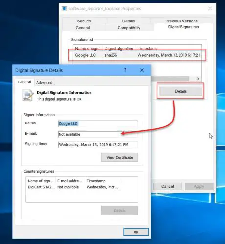 software reporter tool exe digital signatures