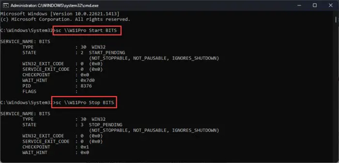 Start or stop Windows service remotely using SC from Command Prompt