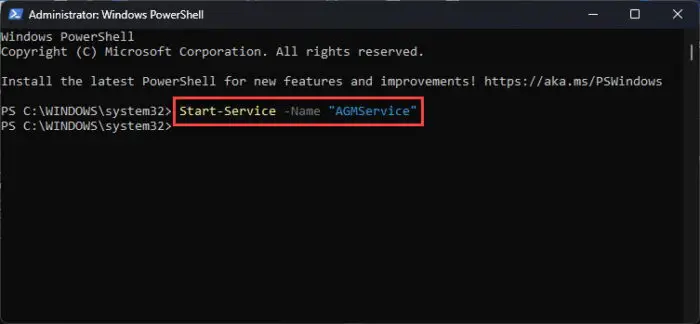 Start Windows Service from PowerShell