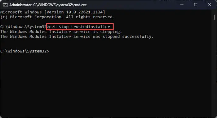 Stop the Windows Modules Installer service