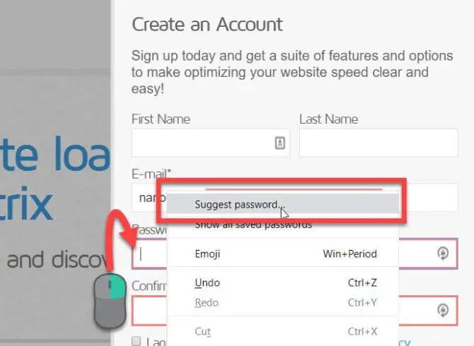Suggest password in Chrome context menu