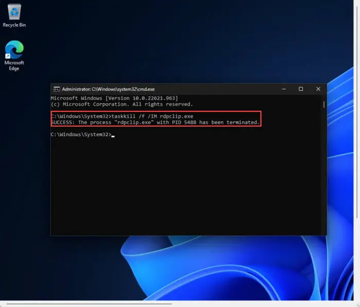 Terminate rdpclipexe from Command Prompt