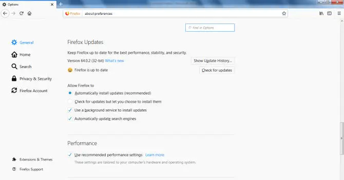 Turn on automatic updates in Firefox