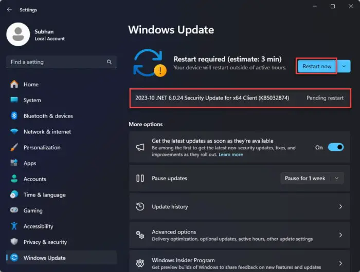 Upgrade NET version from Windows Update