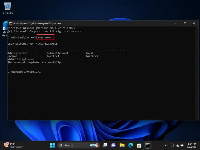 View all user accounts in Command Prompt