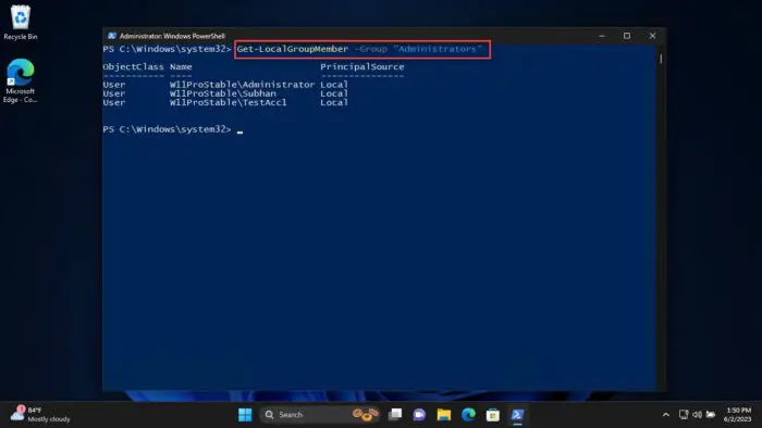 View all user accounts within a specific group using PowerShell