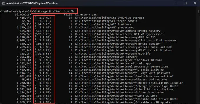 View disk usage with file size