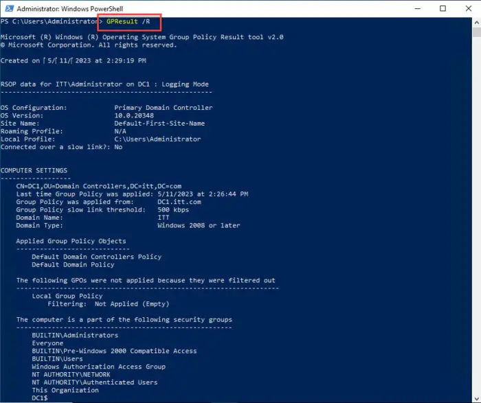 View GPO details inside PowerShell using GPResult command