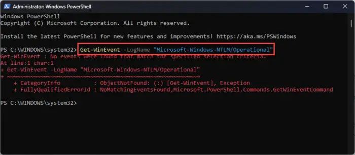 View NTLM logs from PowerShell