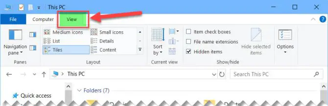 View tab in file explorer