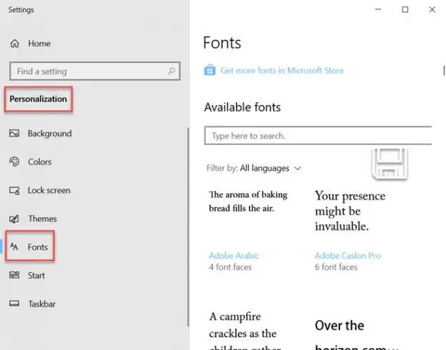Windows 10 Fonts drag n drop