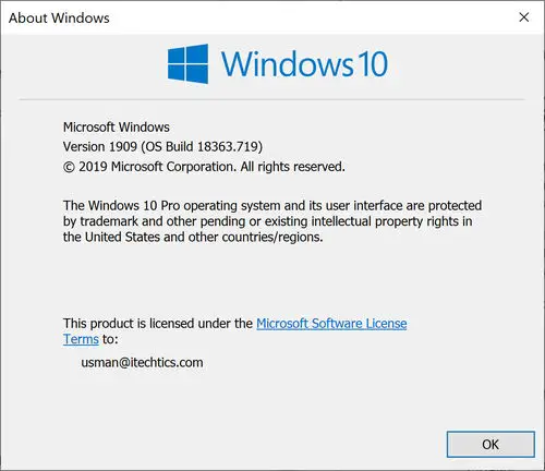 Windows 10 Version 1909 OS Build 18363 719