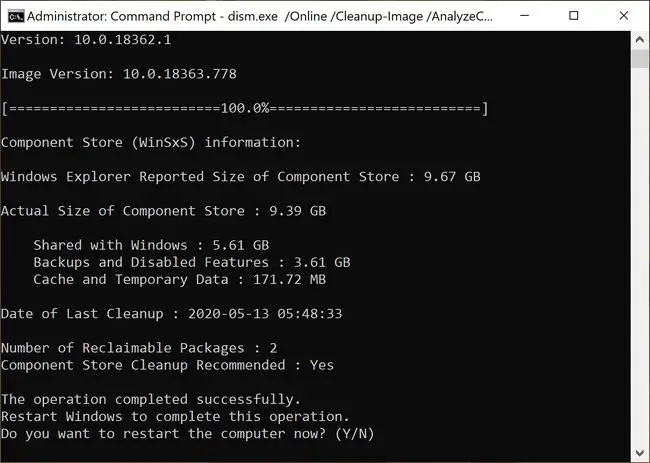 Windows image cleanup KB4565351 