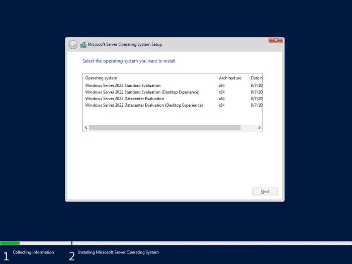 Windows Server Core and Desktop Experience installation options
