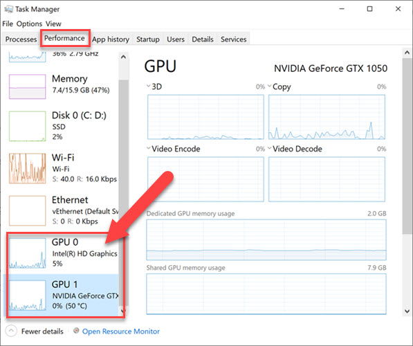 Windows Task Manager with dual GPU