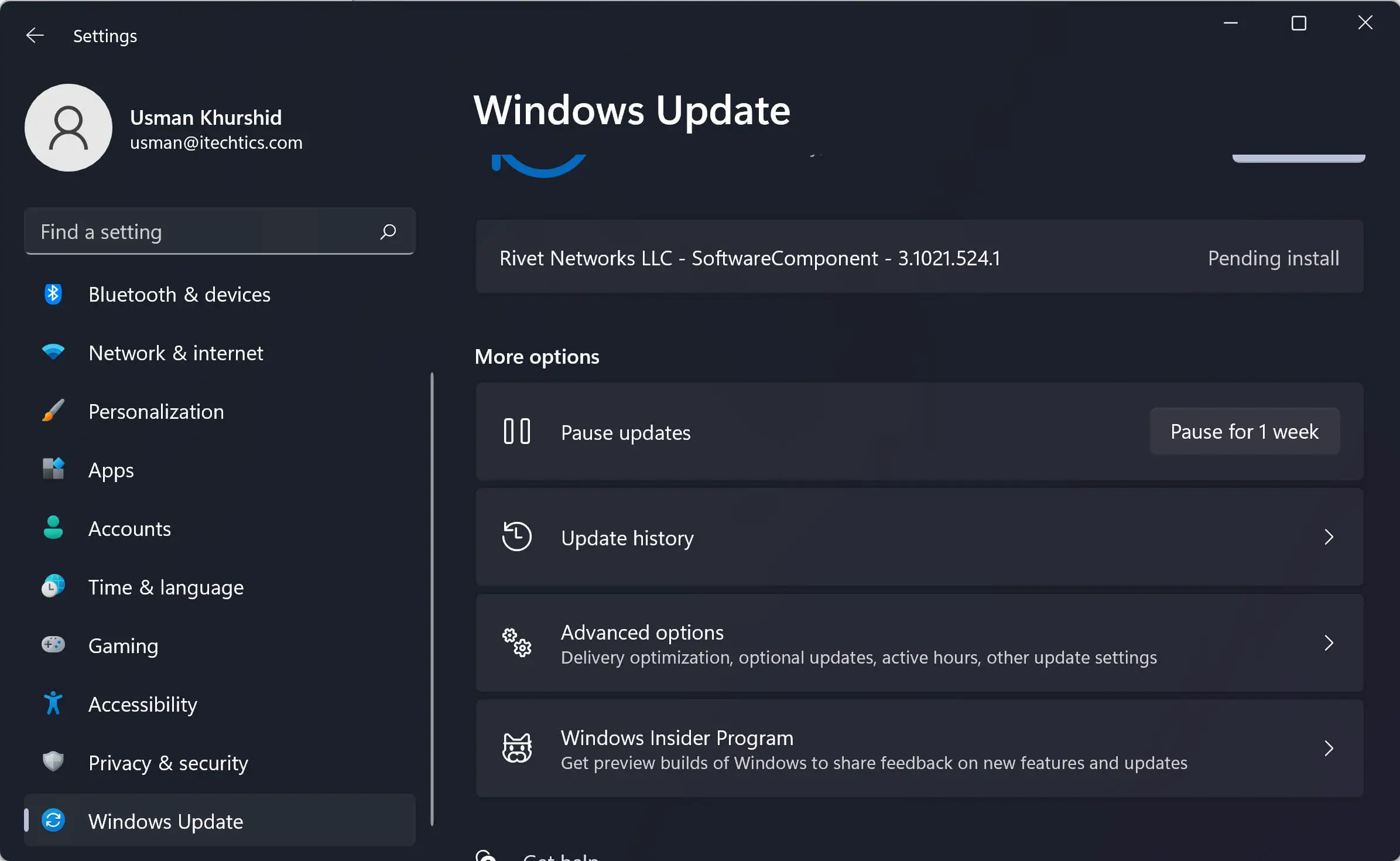 Windows Update settings Windows 11
