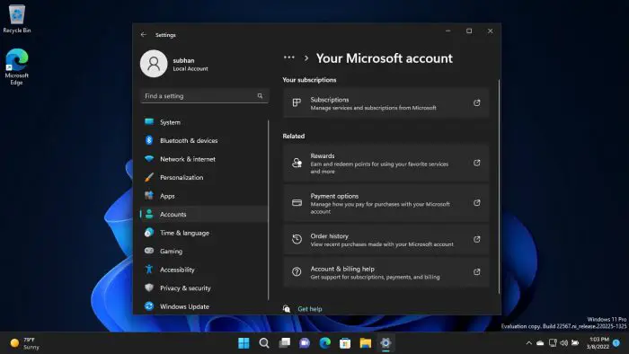 Your Microsoft Account page
