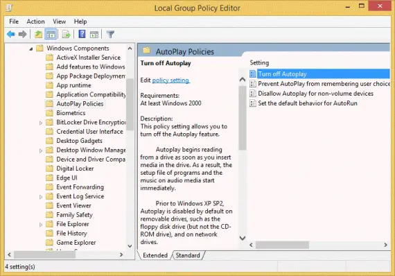 Autoplay group policy