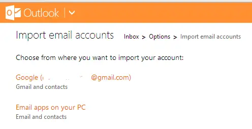 import account in outlook