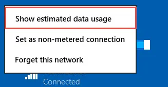 Metered Connection - Show estimated data usage