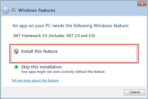 .NET Framework 3.5 installation on demand