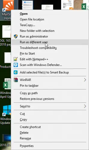 Run as different user context menu