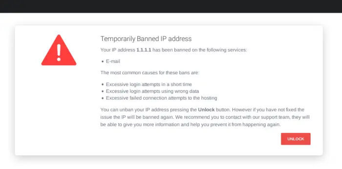 Temporarily banned IP address example message