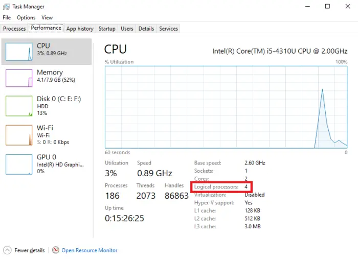 Find number of logical processors