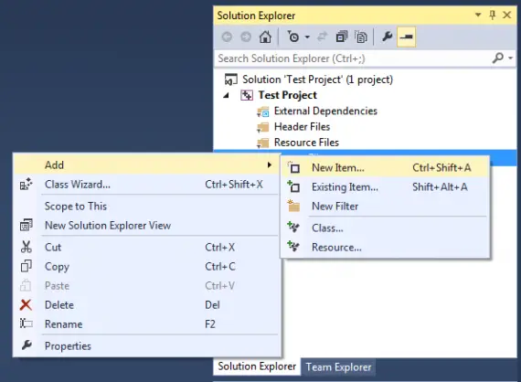 Add a file in Visual Studio 2013