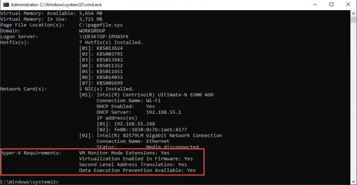 Virtualization requirements check