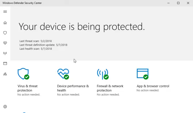 Windows Defender Security Center